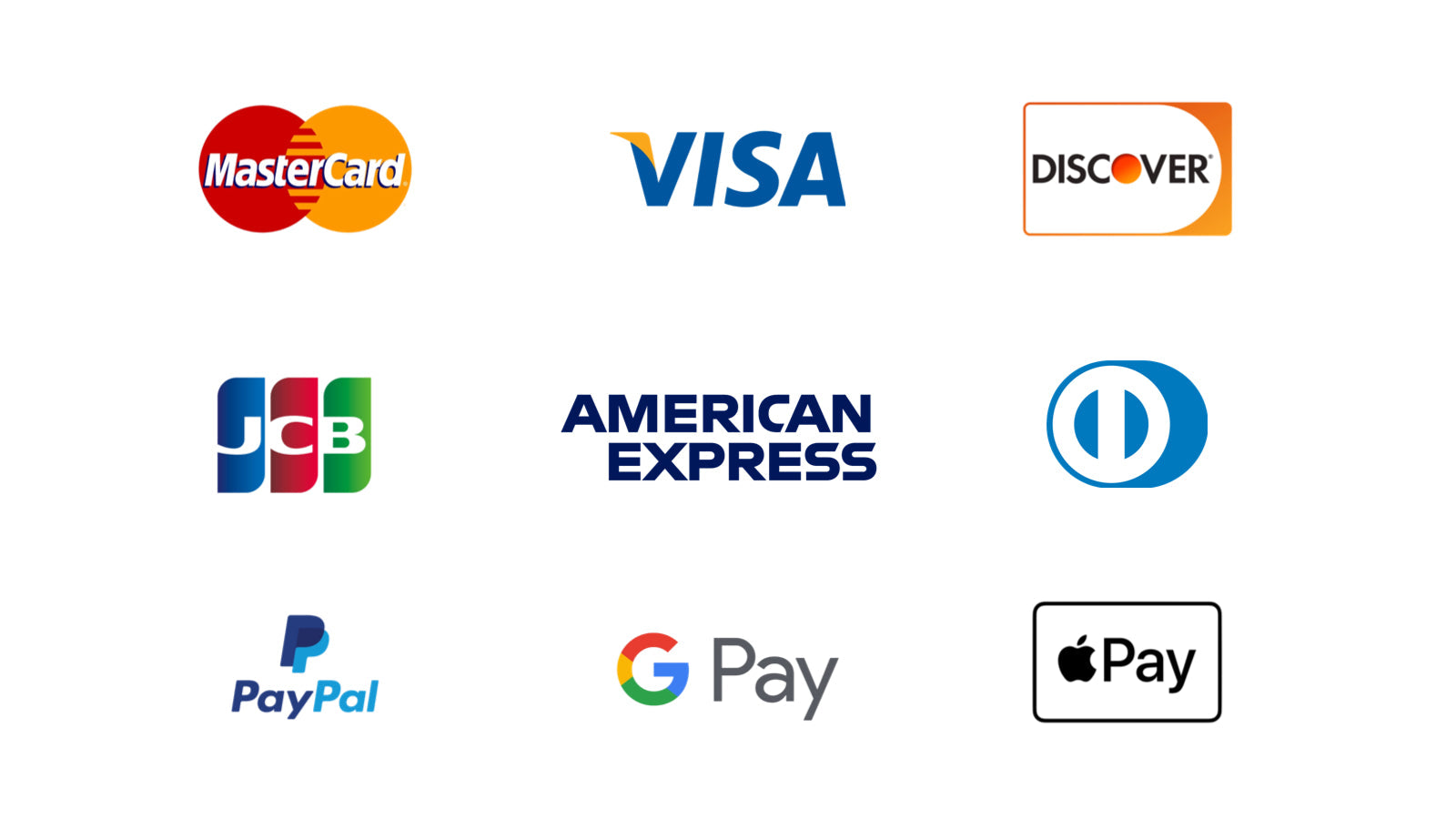 Payment options at GadgetHyper — Visa, Mastercard, American Express, JCB, Discover, Diners Club, Apple Pay and Google Pay