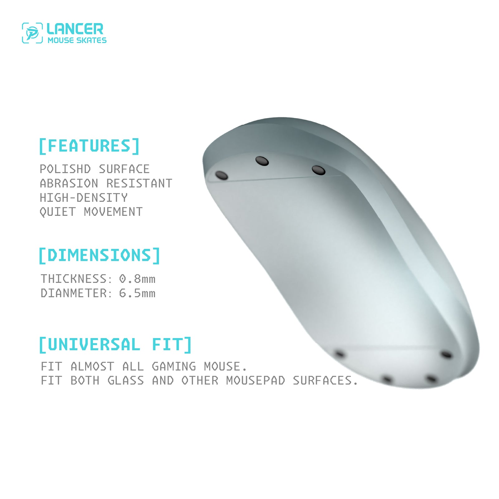 Lancer Mouse Skates – 60 Dot Set for All Mousepads, 3 Sliding Speeds